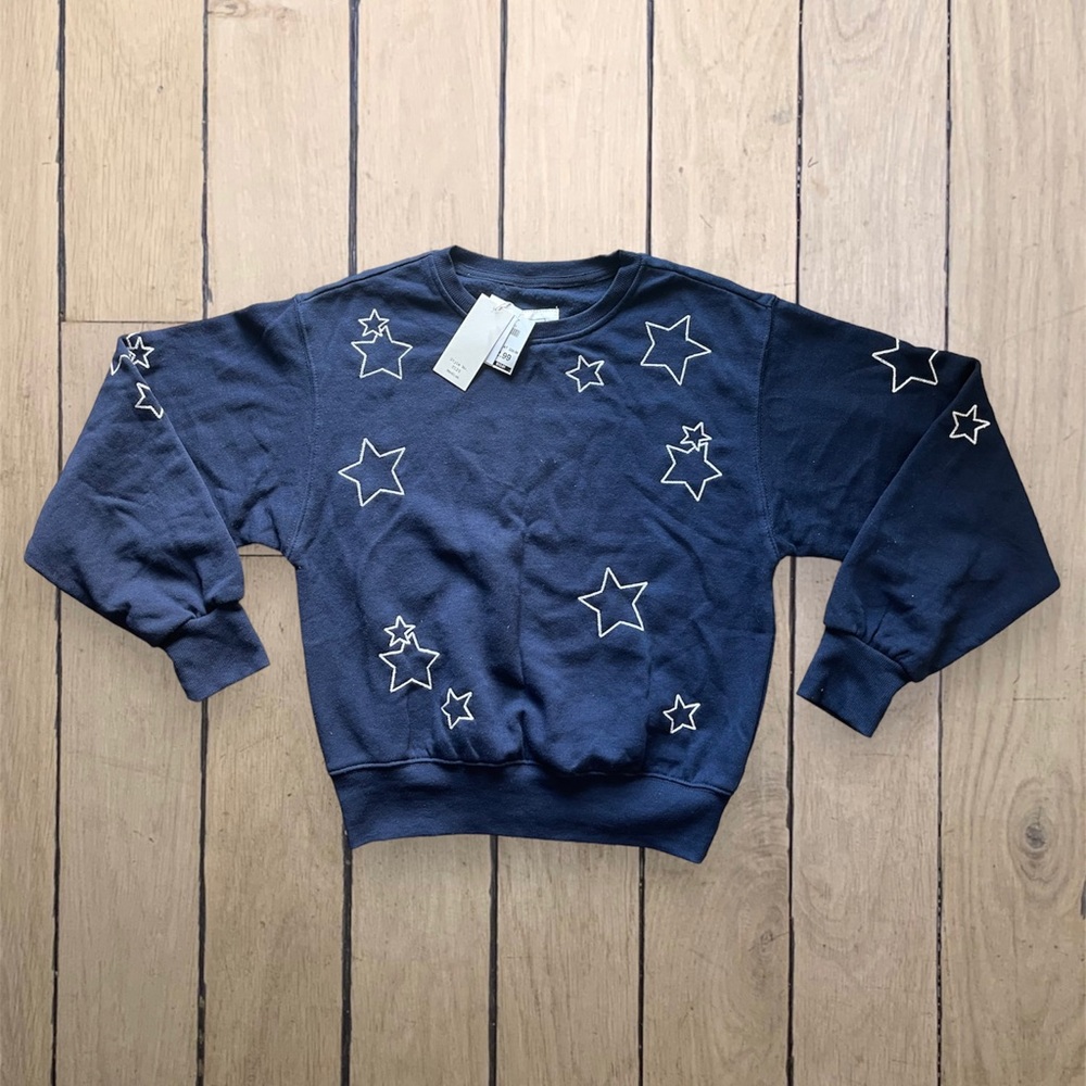 Navy Blue Sweatshirt with Embroidered Stars